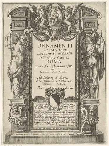 Titelprent met allegorische figuren en putti by Giovanni Maggi, print, 1576-1618
