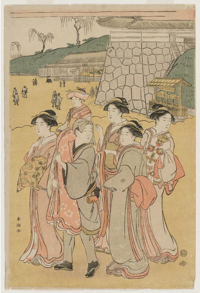 Women Accompanying a Girl to a Shrine by Katsukawa Shunchō (勝川春潮), print, 1790-1794