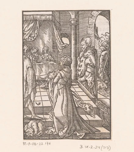 Salome brengt Herodias het hoofd van Johannes de Doper by Unknown, print, 1552