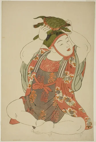 Boy as Jurojin, from an untitled series of children as the Seven Gods of Good Fortune by Kitao Shigemasa (北尾重政), print, 1780-1789