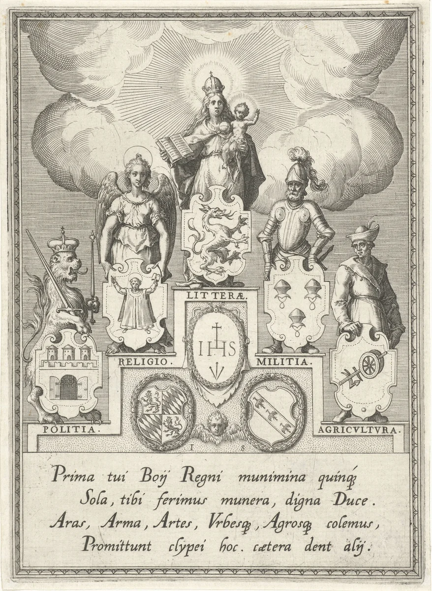 Politiek, religie, literatuur, krijgskunst en landbouw by Unknown, print, 1588-1595