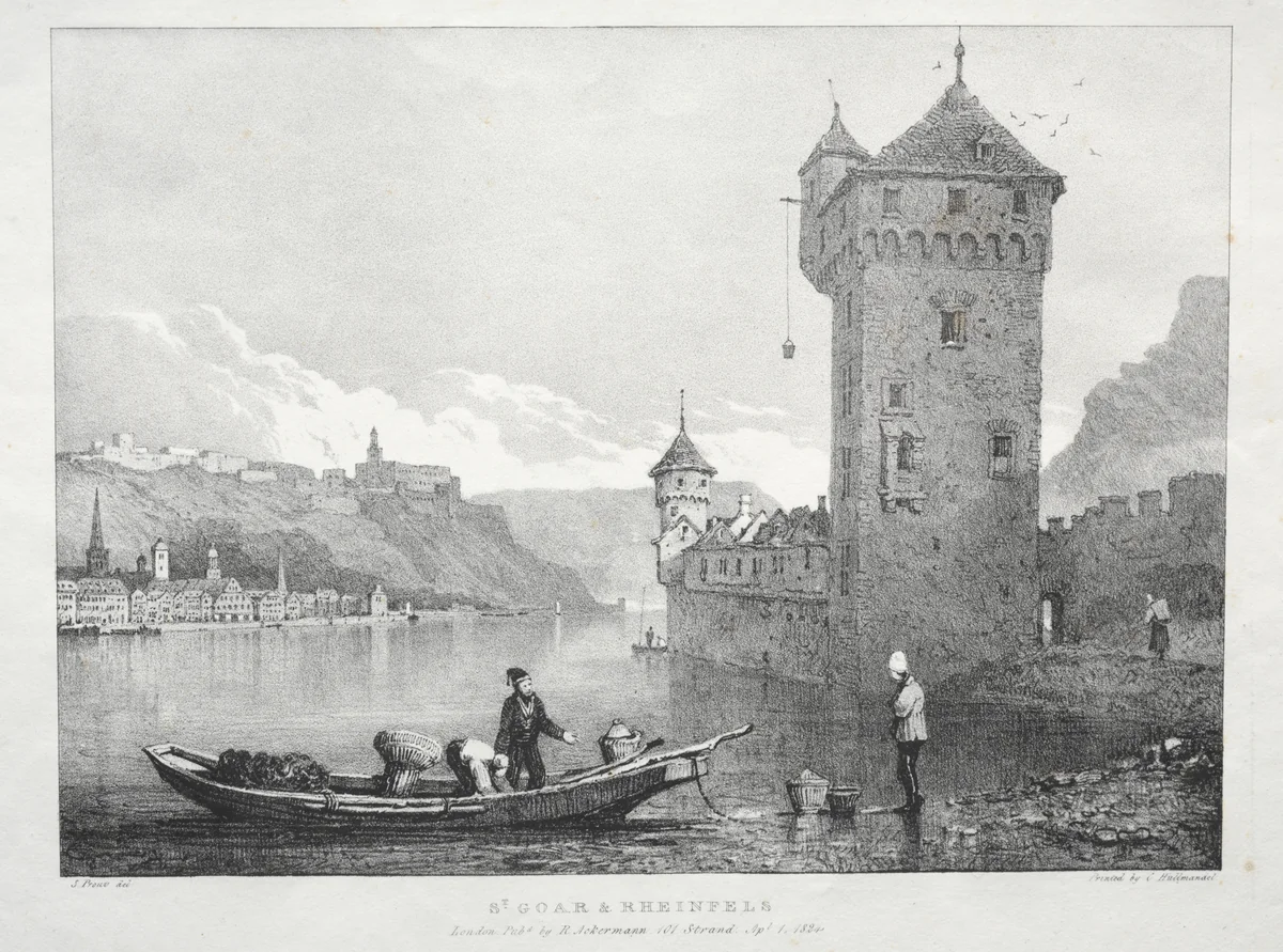 St. Goar and Rheinfels by Samuel Prout, print, 1824