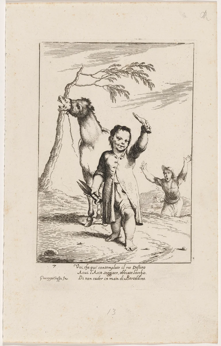 Bertoldino Cutting Off the Donkey's Ears by Giuseppe Maria Crespi, print, 1705-1715
