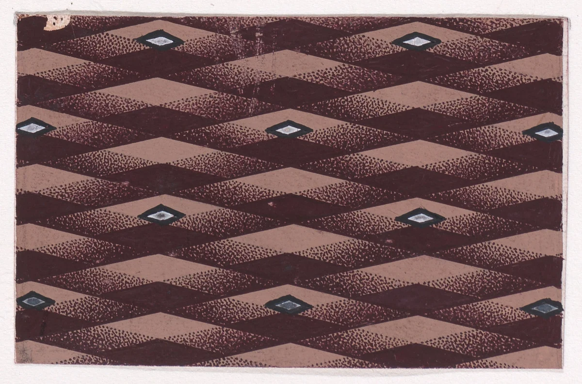 Textile Design with Alternating Vertical Rows of Lozenges over a Background of Intersecting Diagonal Ribbons by anonymous, drawing, 1840