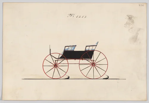 Design for 4 seat Phaeton, no top, no. 3253 by Brewster & Co., drawing, 1876