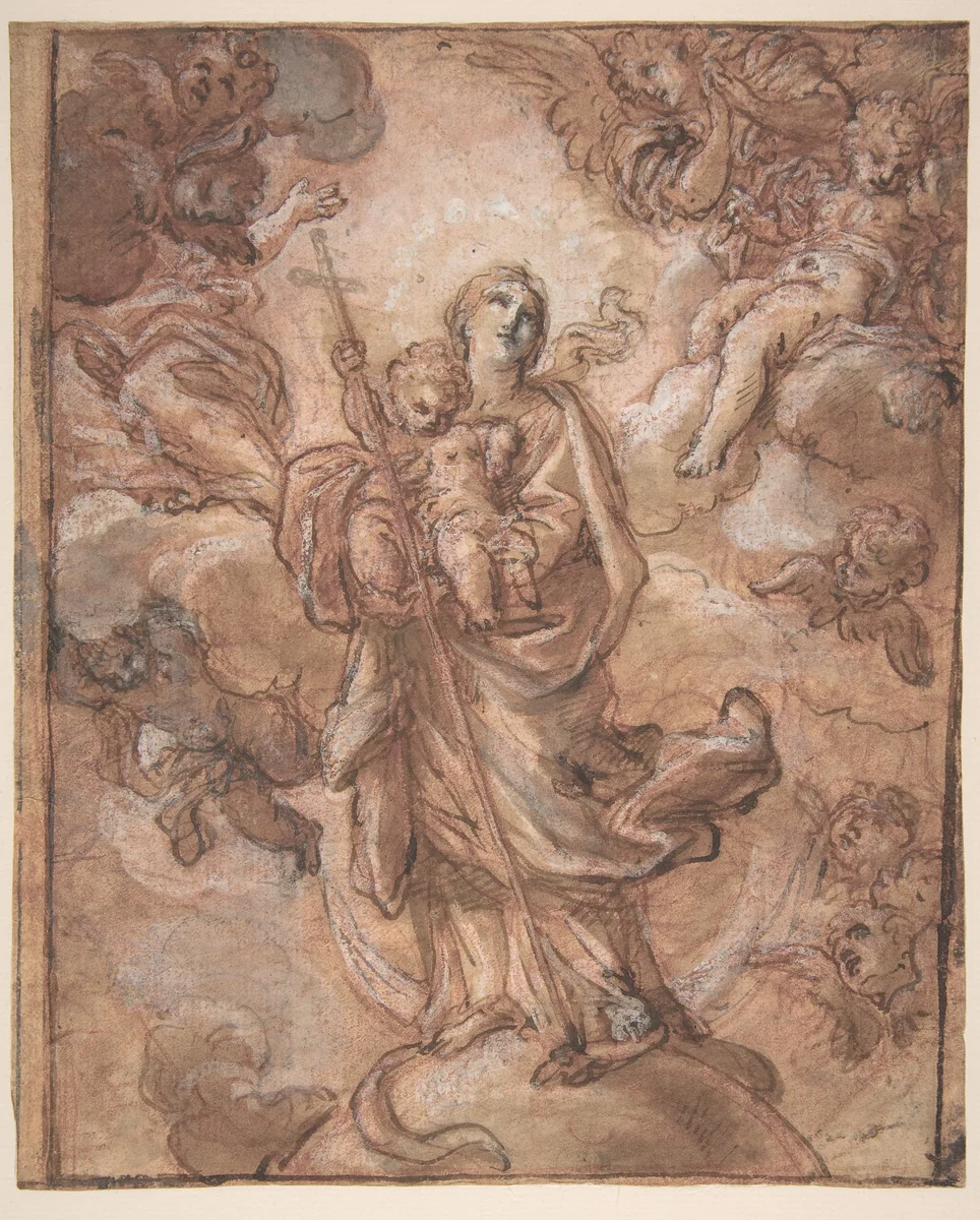 The Virgin Immaculate with the Christ Child in Glory (recto); Rinaldo and Armida (verso) by Giuseppe Passeri, drawing, 1654-1714