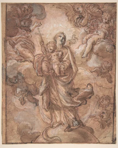 The Virgin Immaculate with the Christ Child in Glory (recto); Rinaldo and Armida (verso) by Giuseppe Passeri, drawing, 1654-1714