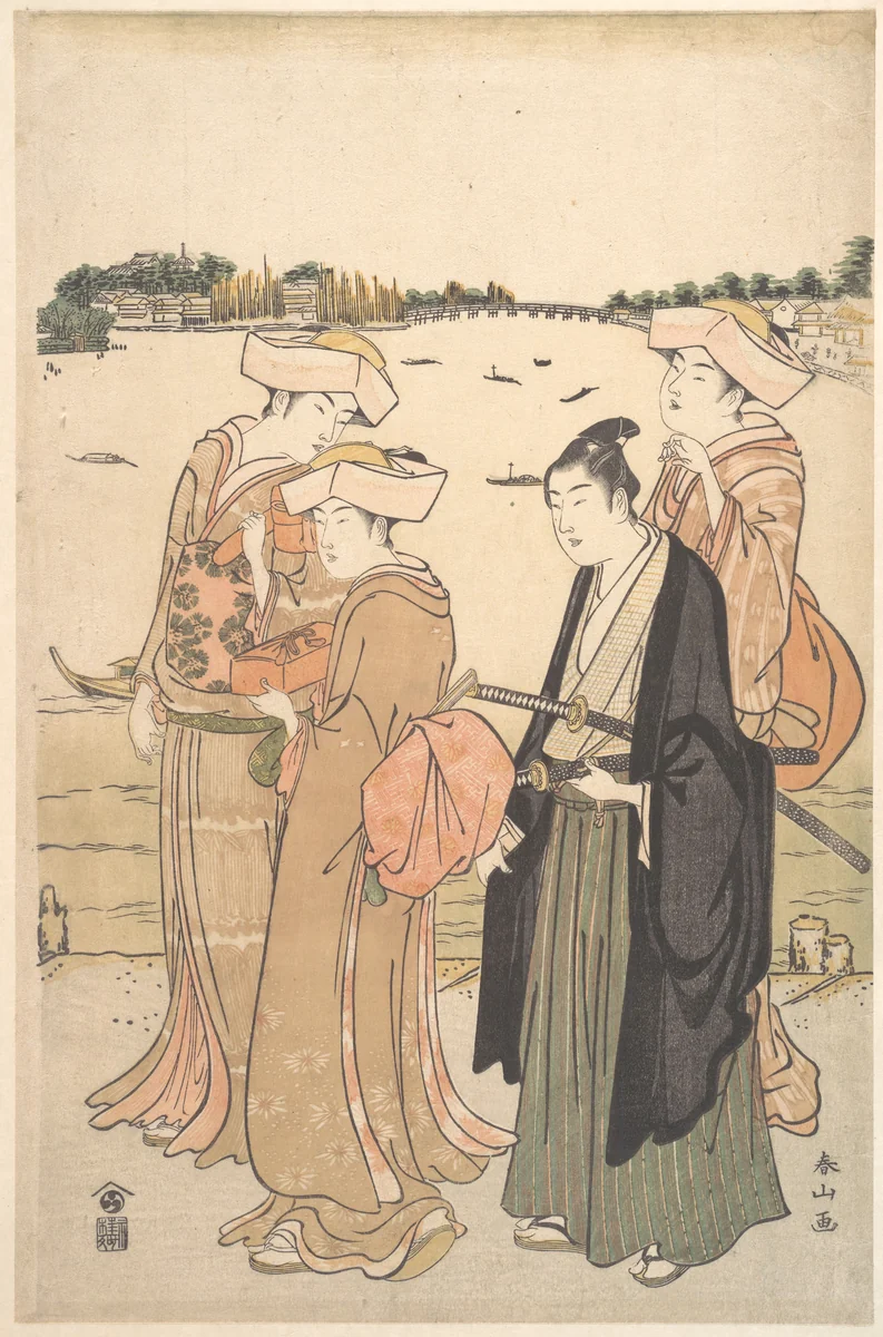 A Young Samurai and Three Women by Katsukawa Shunzan, print, 1779-1799