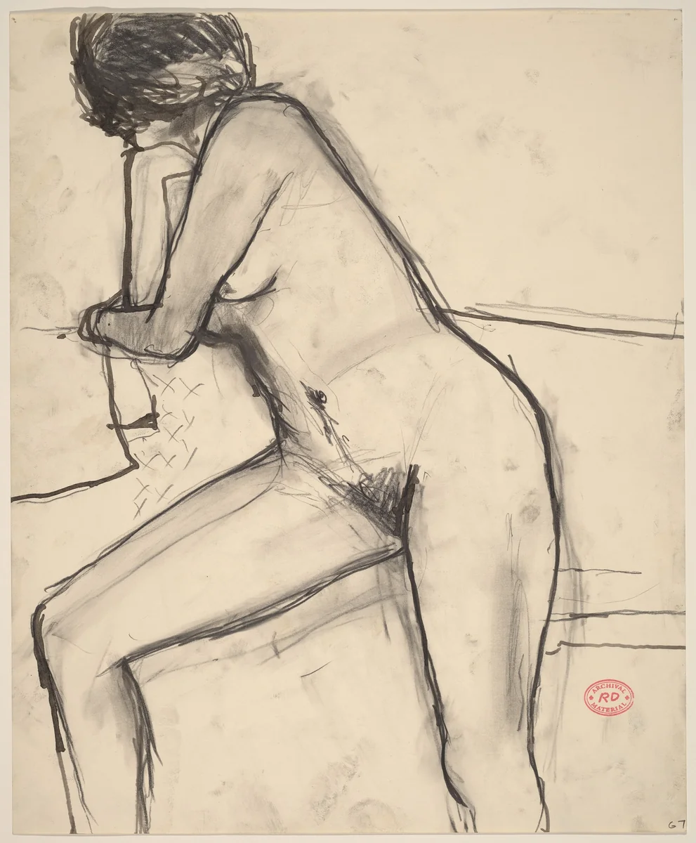 Untitled [female nude leaning against a support] by Richard Diebenkorn, drawing, 1967