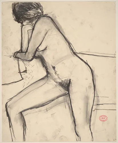 Untitled [female nude leaning against a support] by Richard Diebenkorn, drawing, 1967