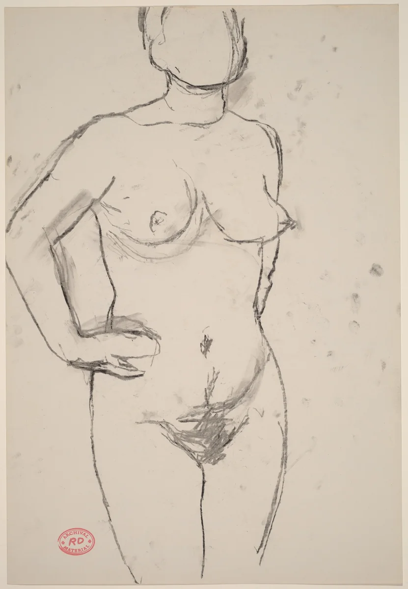 Untitled [standing female nude with hands on hips] by Richard Diebenkorn, drawing, 1955-1967