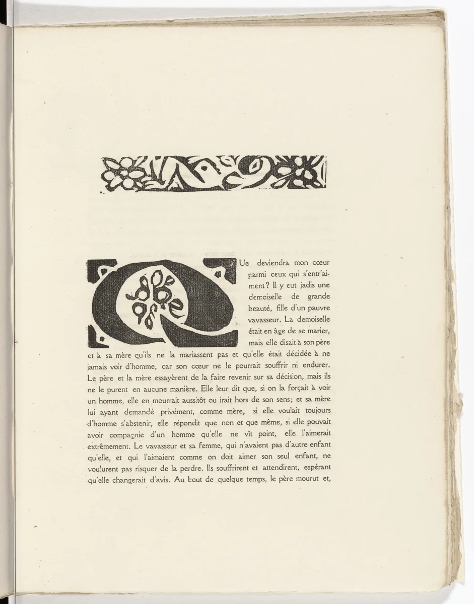 Headpiece and pictorial initial (folio 4) from L'Enchanteur pourrissant by André Derain, illustrated book, 1909