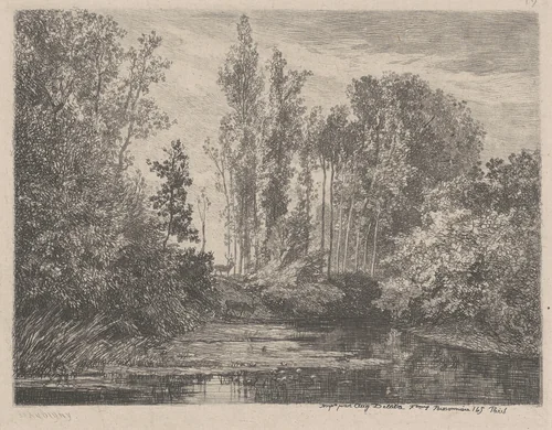 Stags at the Waterside by Charles-François Daubigny, print, 1850