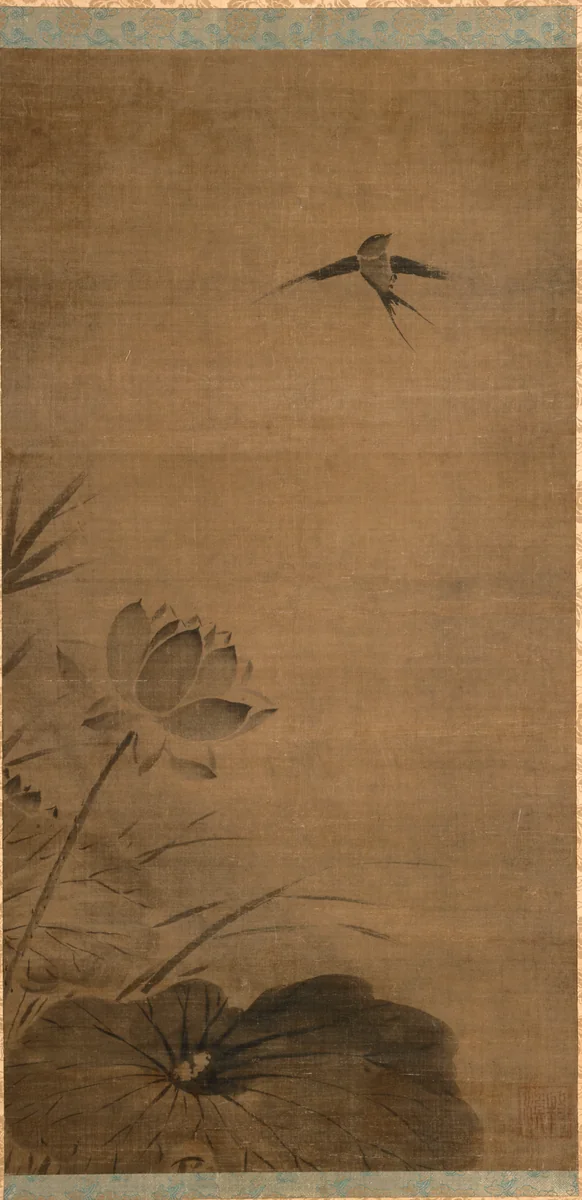 Swallow and Lotus by Fachang Muqi, painting, 1225-1275