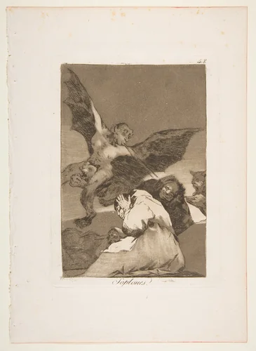 Plate 48 from "Los Caprichos": Tale-Bearers--Blasts of Wind (Soplones) by Goya, print, 1799