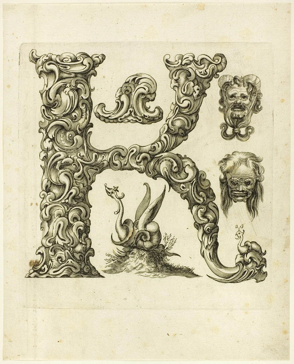 Letter K by Peter Aubry, print, 1630