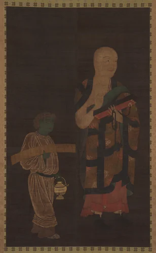 Portrait of Xuanzang (Genjō) with Attendant by Kasuga Motomitsu, painting, 1300-1333