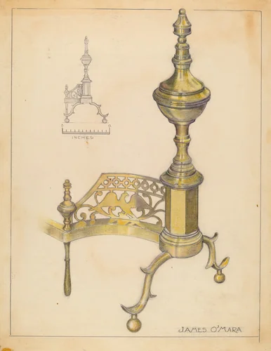 Andirons by James O'Mara, index of american design, 1936