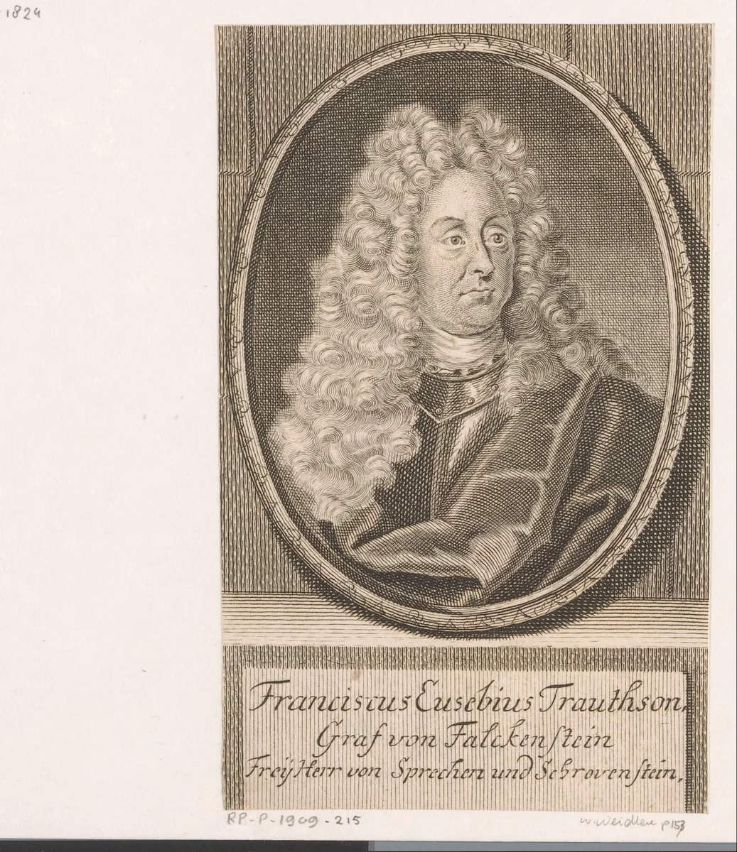 Portret van Franz Eusebius, Graf Trautson von Falkenstein by Martin Bernigeroth, print, 1718