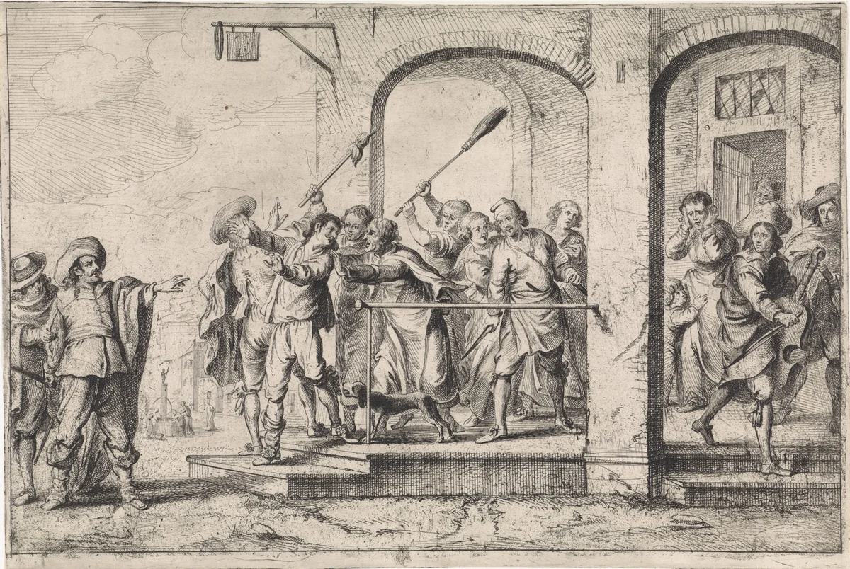 De verloren zoon weggejaagd bij de hoeren by anonymous, print, 1658