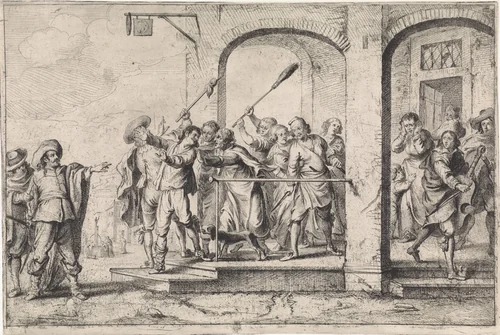 De verloren zoon weggejaagd bij de hoeren by anonymous, print, 1658