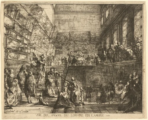 Vue du Salon du Louvre en l'année 1753 (View of the Salon in the Year 1753) by Gabriel de Saint-Aubin, print, 1753
