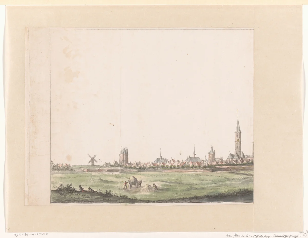 Gezicht op Zwolle by Gerrit Grasdorp, drawing, 1600-1699