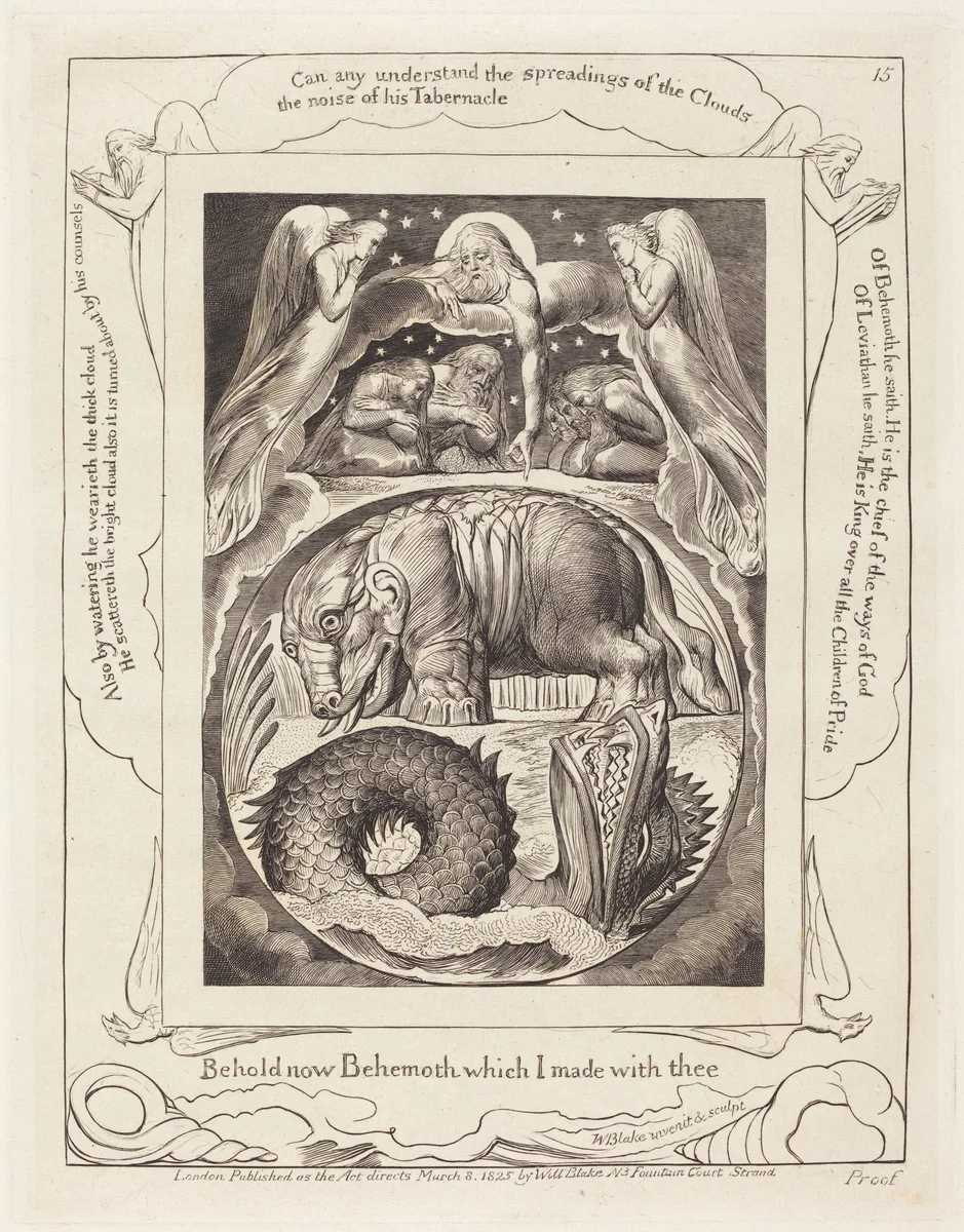 Behemoth and Leviathan by William Blake, print, 1825