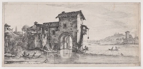 Le Moulin a Eau (The Water Mill), from Paysages Gravés pour Jean de Médicis appelées aussi Paysages Dessinés a Florence, Vues de Florence, Paysages d'Italie, et Paysages Définitifs (Landscapes Engraved for Giovanni de'Medici, Landscapes Designed in Florence, Views of Florence, Landscapes of Italy, and Definitive Landscapes) by Jacques Callot, print, 1613-1623