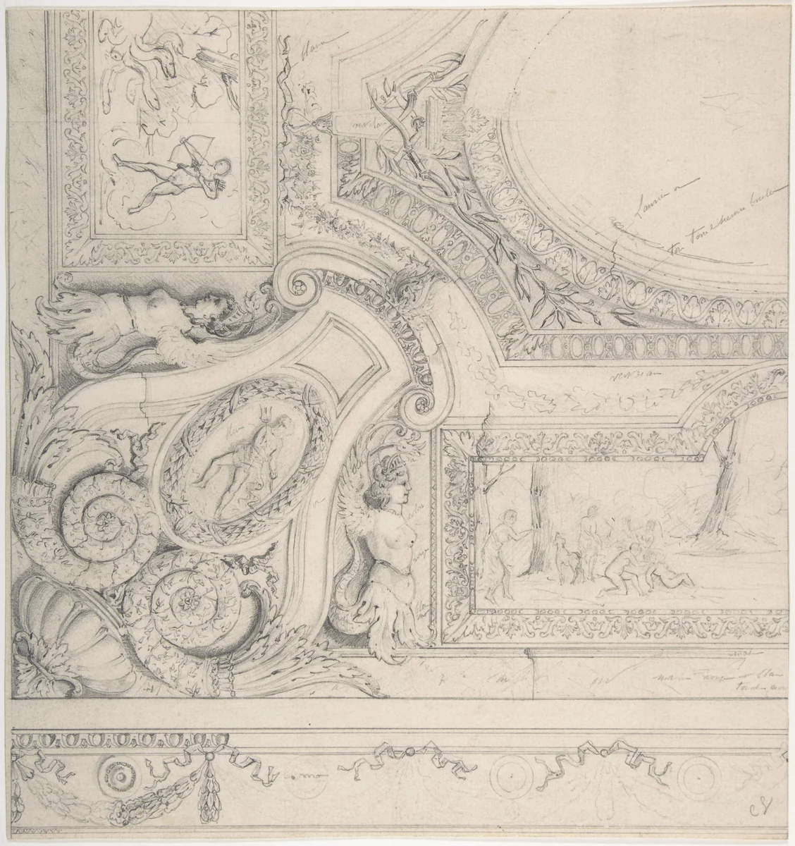 Design for Ceiling at Fontainebleau by Jules-Edmond-Charles Lachaise, drawing, 1850-1900
