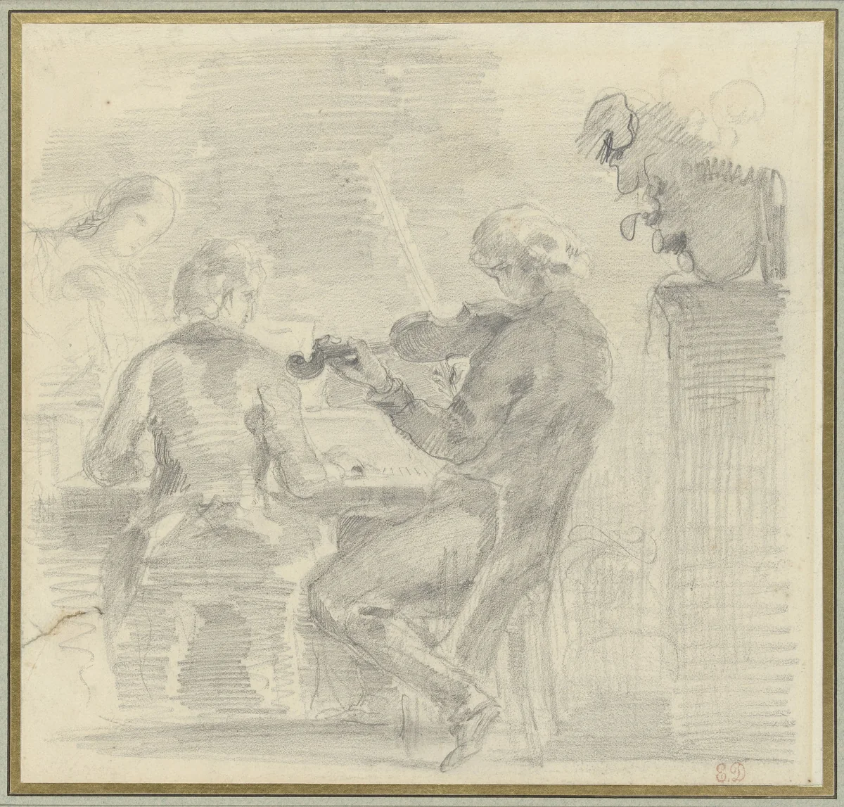 Musicerend gezelschap by Eugène Delacroix, drawing, 1808-1863