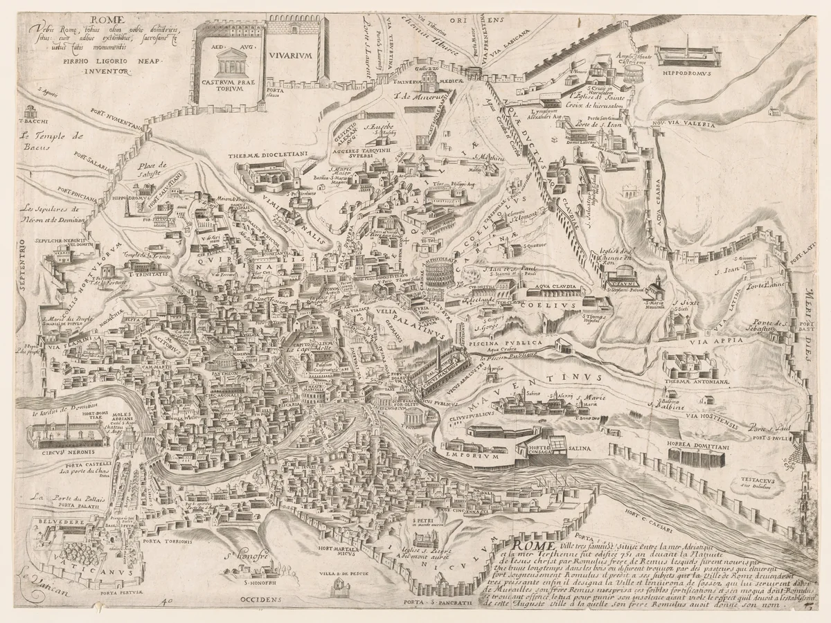 Plan of Ancient Rome, from "Speculum Romanae Magnificentiae" by Pirro Ligorio, print, 1530-1580