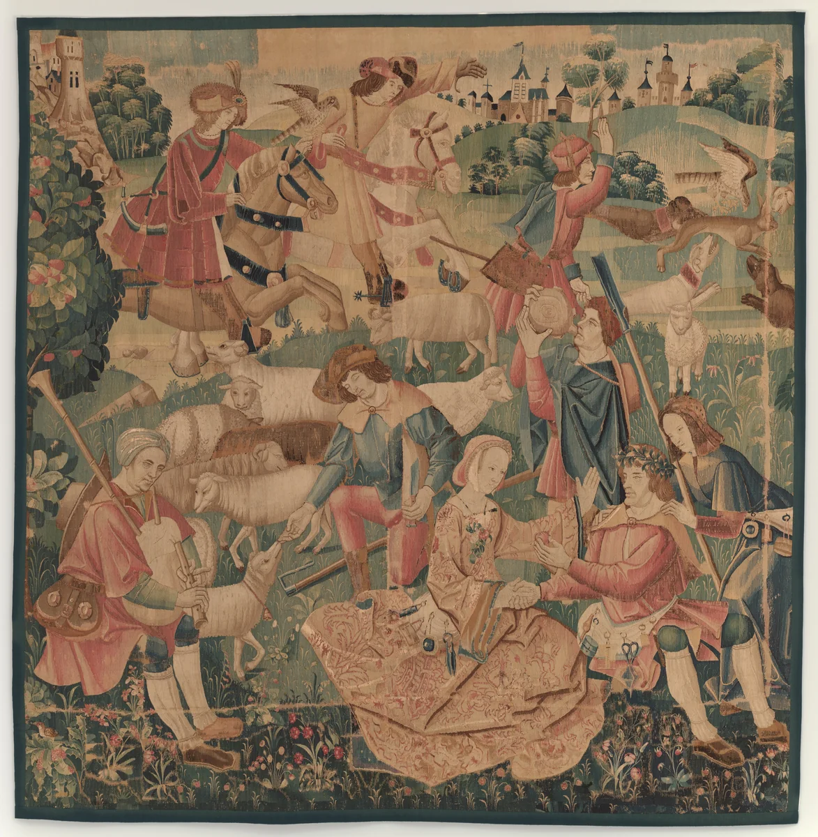Hunting and Pastoral Scenes, with a wreathed hero between ladies by Unknown 16th Century Workshop, decorative art, 1510