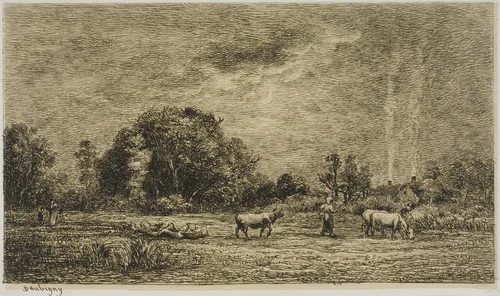 Moonrise by Charles-François Daubigny, print, 1861
