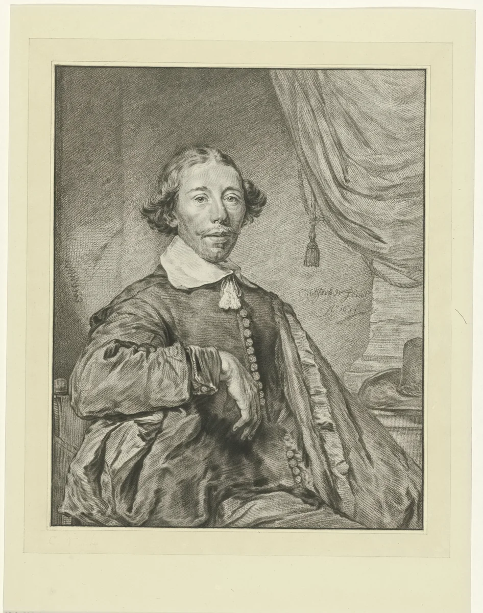 Portret van een man by Johannes Körnlein, print, 1765-1772