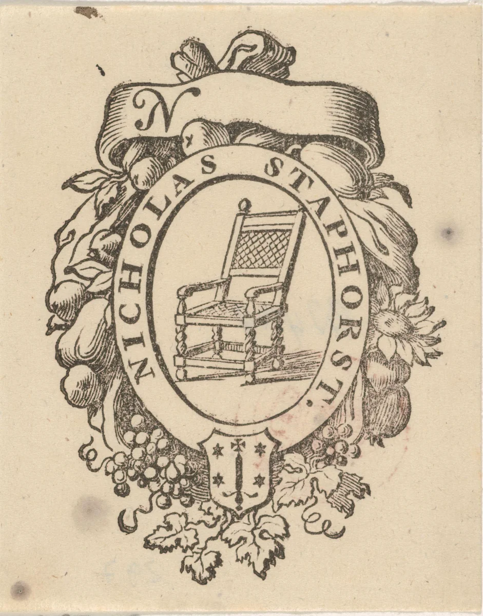 Handelsetiket van Nicholas Staphorst by Isaac Vincentsz. van der Vinne, print, 1681-1740