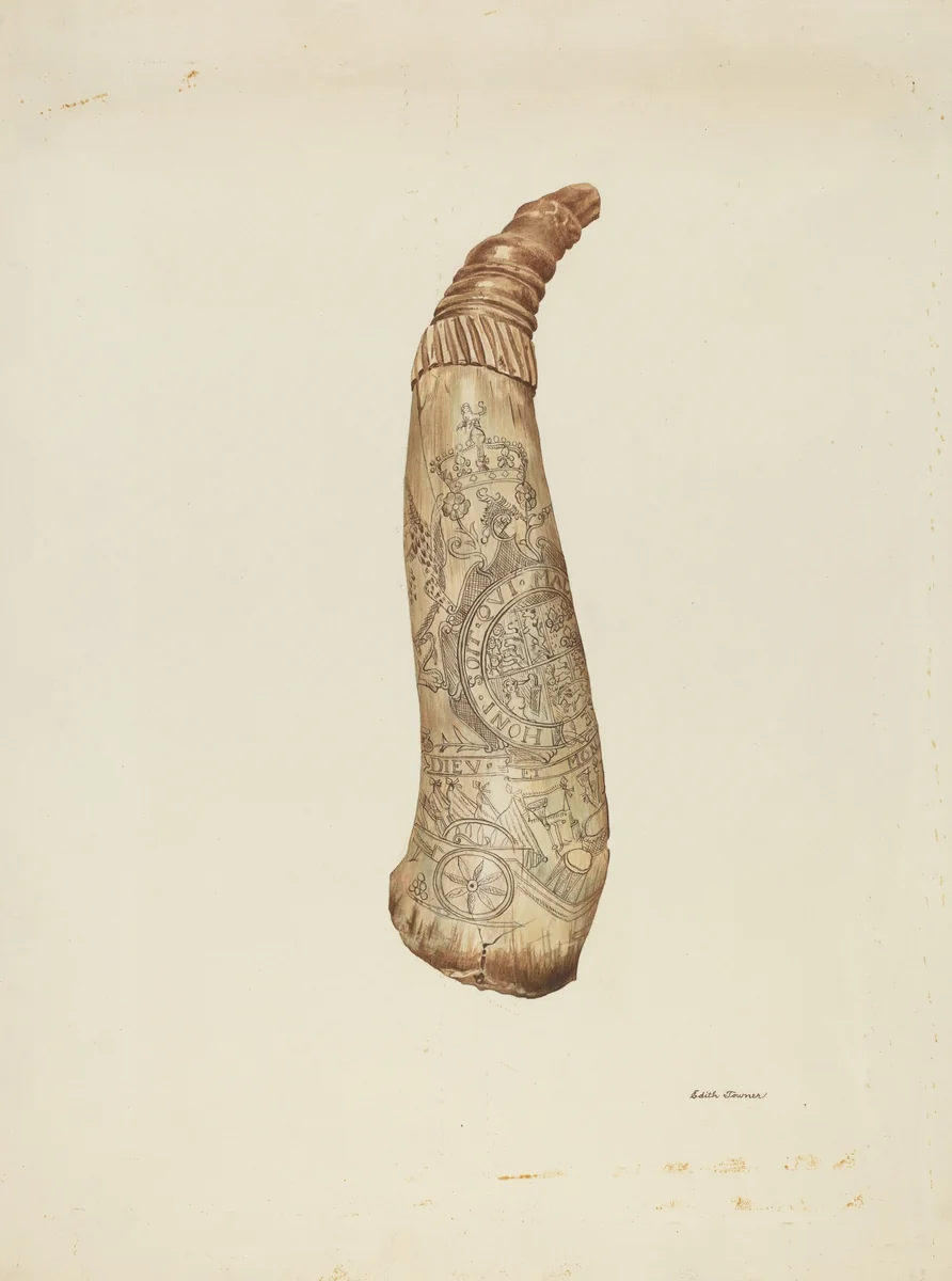 Powder Horn by Edith Towner, index of american design, 1940