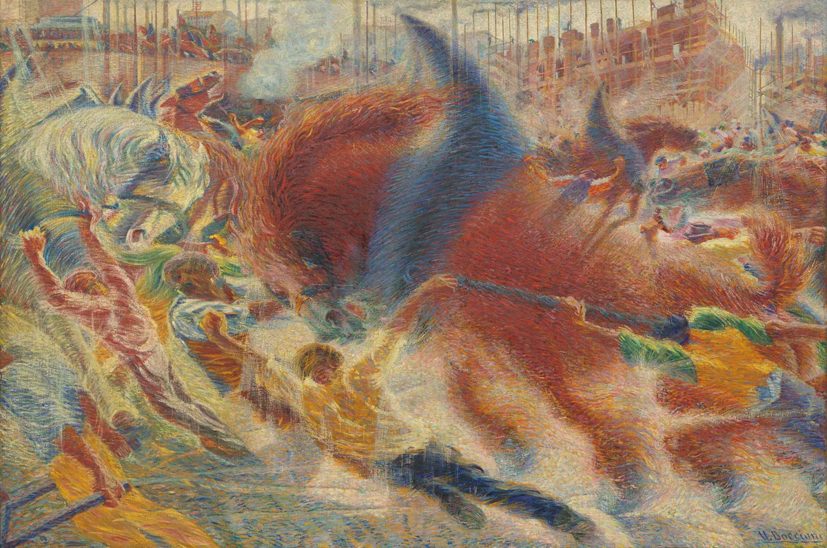 The City Rises by Umberto Boccioni, painting, 1910