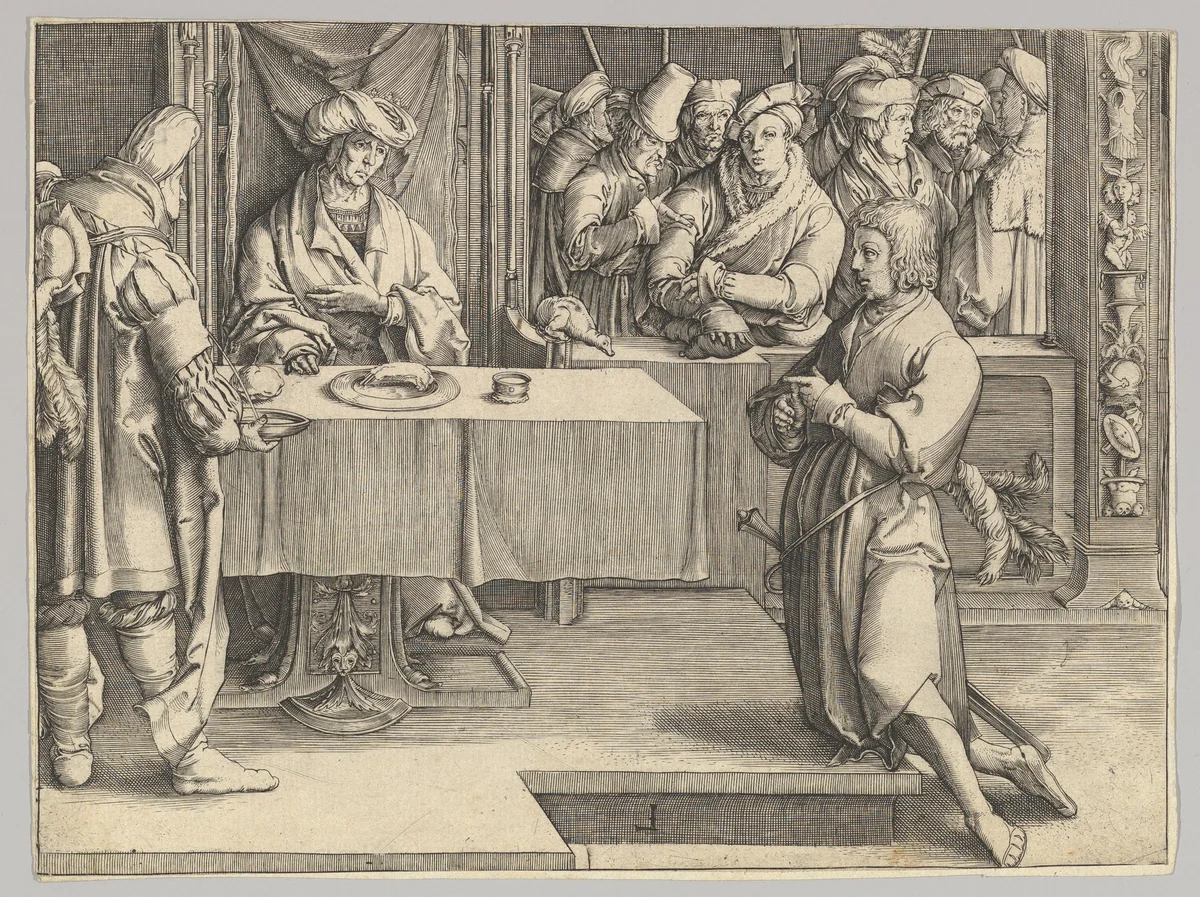 Joseph Interpreting Pharaoh's dreams (copy) by Lucas van Leyden, print, 1489-2006