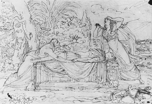 Panthea Stabs Herself beside the Corpse of Abradatas by Benjamin West, artwork, 1738-1820