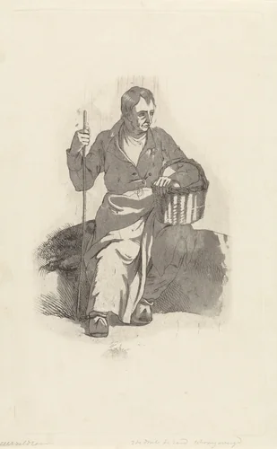 Zittende man met mand by Hendrikus van de Sande Bakhuyzen, print, 1805-1860