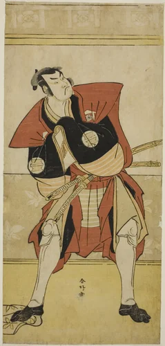The Actor Sakata Hangoro III as Omi no Kotoda in the Play Haru no Nishiki Date-zome Soga, Performed at the Nakamura Theater in the Second Month, 1790 by Katsukawa Shunko, print, 1785-1795