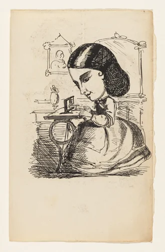 Comic Valentine original illustration: Sewing Machine by anonymous, drawing, 1855-1865