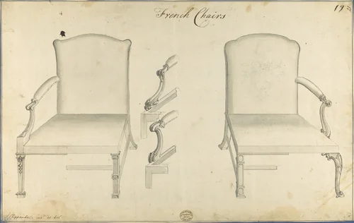 Two French Chairs, in Chippendale Drawings, Vol. I by Thomas Chippendale, drawing, 1762
