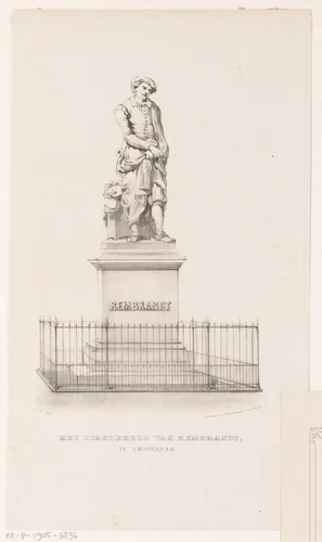 Standbeeld van Rembrandt by Carel Christiaan Antony Last, print, 1842-1887
