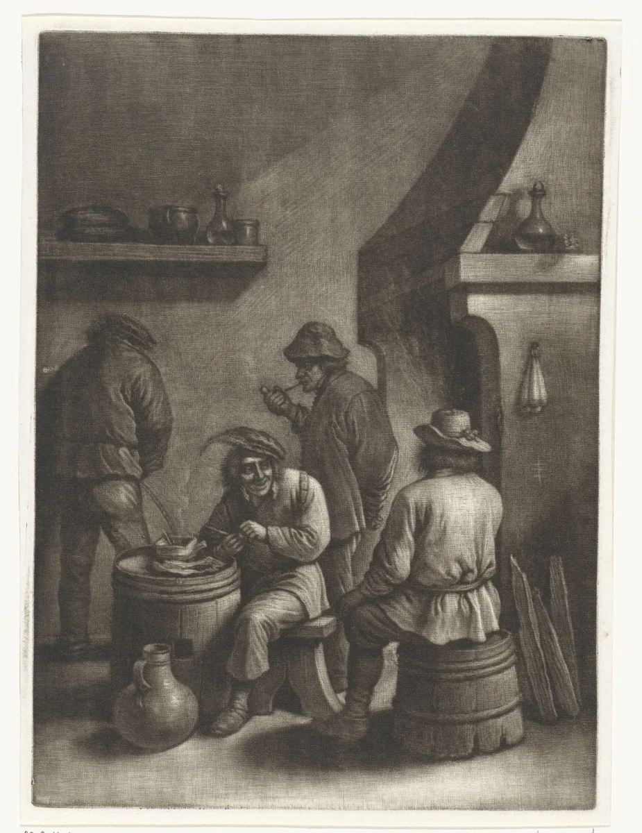 Mannen bij de haard by Wallerant Vaillant, print, 1658-1677