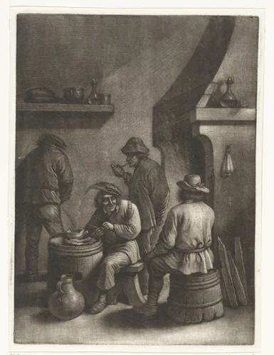 Mannen bij de haard by Wallerant Vaillant, print, 1658-1677