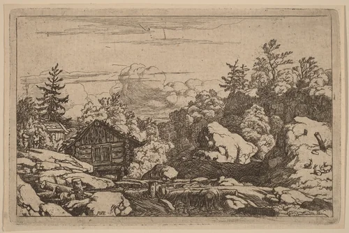 Cottages at the Bank by Allart van Everdingen, print, 1645-1656