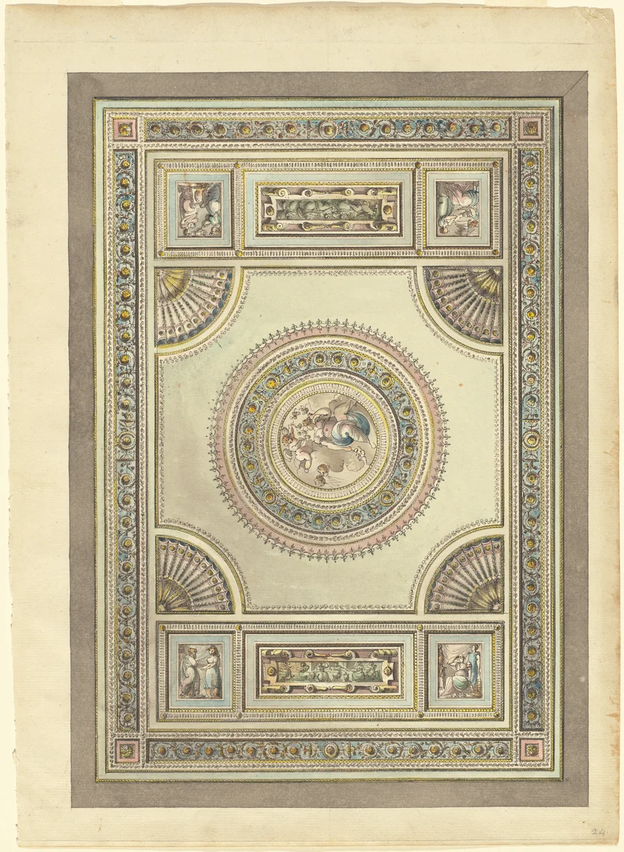 An Ornate Ceiling with an Allegory of Spring by Giacomo Quarenghi, drawing, 1790-1815
