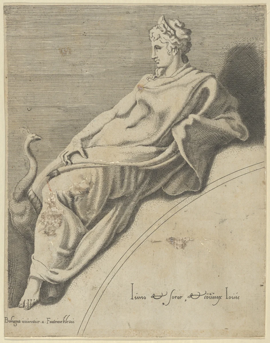 Juno, from "The Muses and the Three Great Goddesses" by anonymous, print, 1540-1556